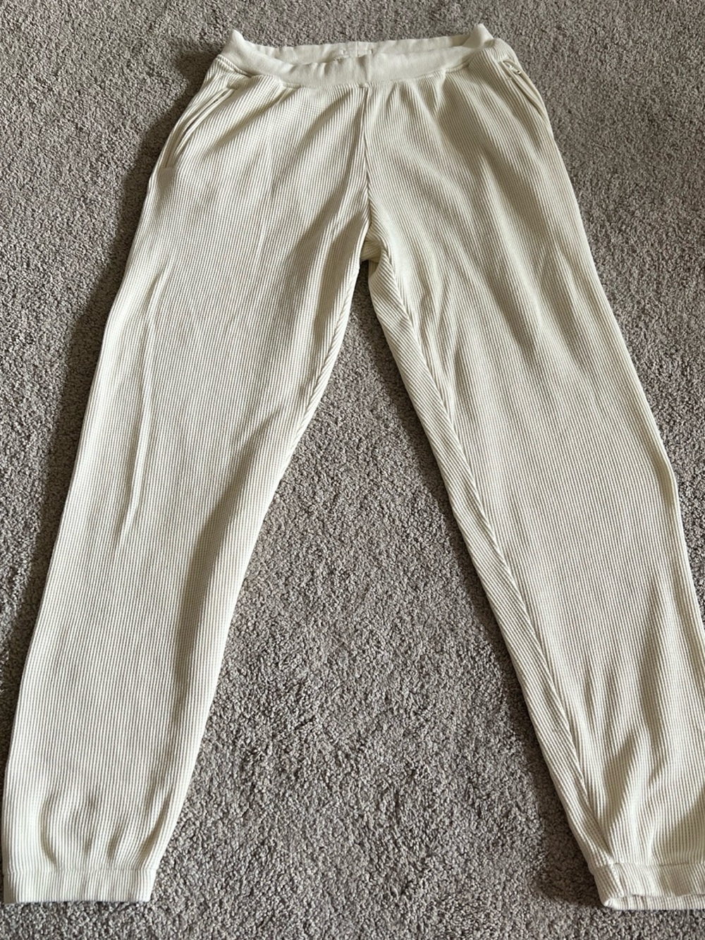 Skims Waffle Jogger Ivory Tapered Leg Sweatpants Lounge Pants Zipper Pockets